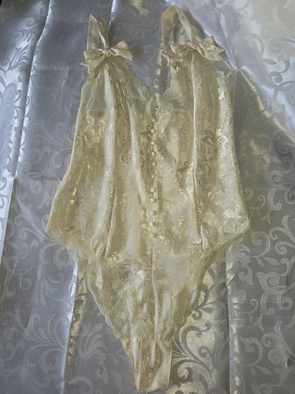 Victoria's Secret Ivory Satin Jacquard  Bodysuit